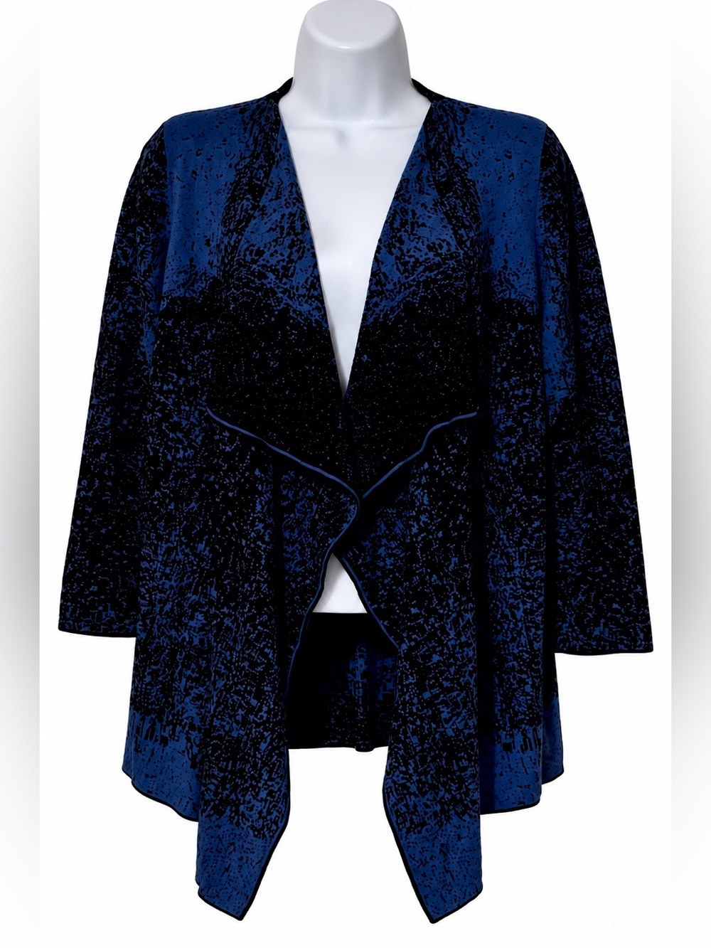 Kasper Women’s Navy Blue and Black Speckled Open-Front Cardigan Size XS